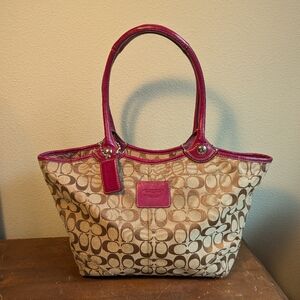 Vintage Y2K Coach Bleecker Signature Tote Bag Plum Purple Jacquard